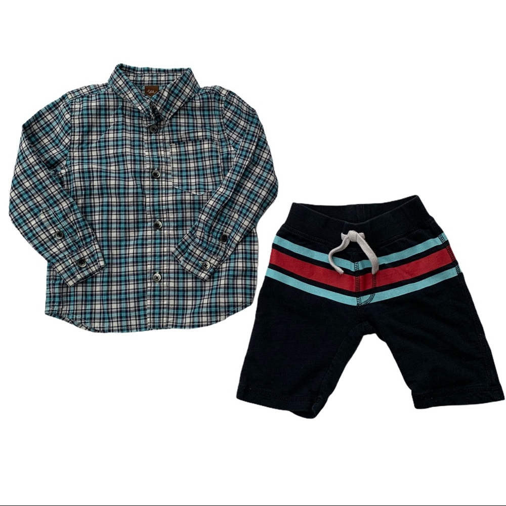 Tea Toddler Plaid Button Down & Shorts‎ Size 3T